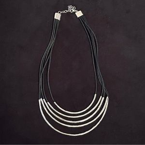 Women’s Silver Tone Bead And Black Cord Necklace